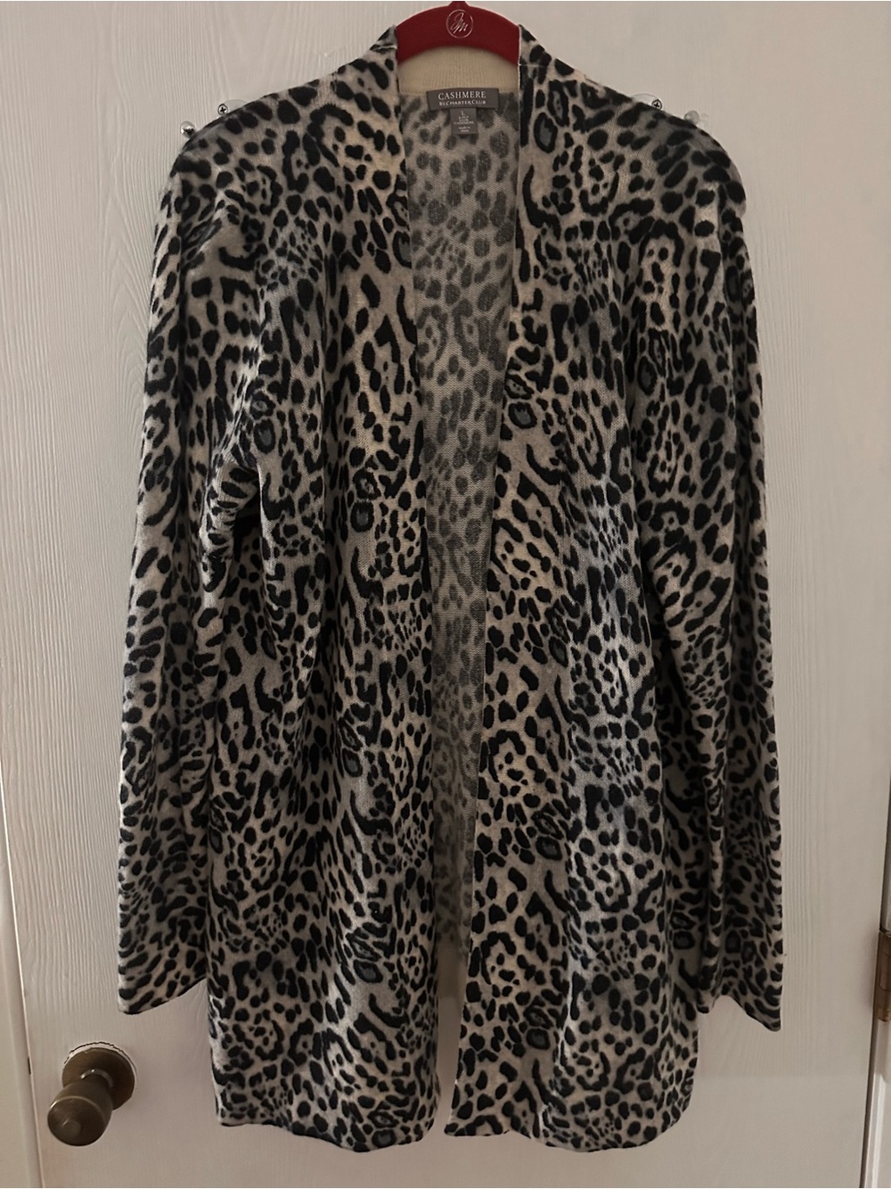 Charter Club 100% Cashmere Leopard-Print Open Front Cardigan - Black & Cream